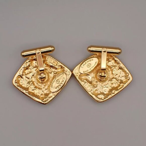 CHANEL CC Logo Diamond Shape Cufflinks Gold-Plated GHW France Accessory 67YH096 - Picture 3 of 8